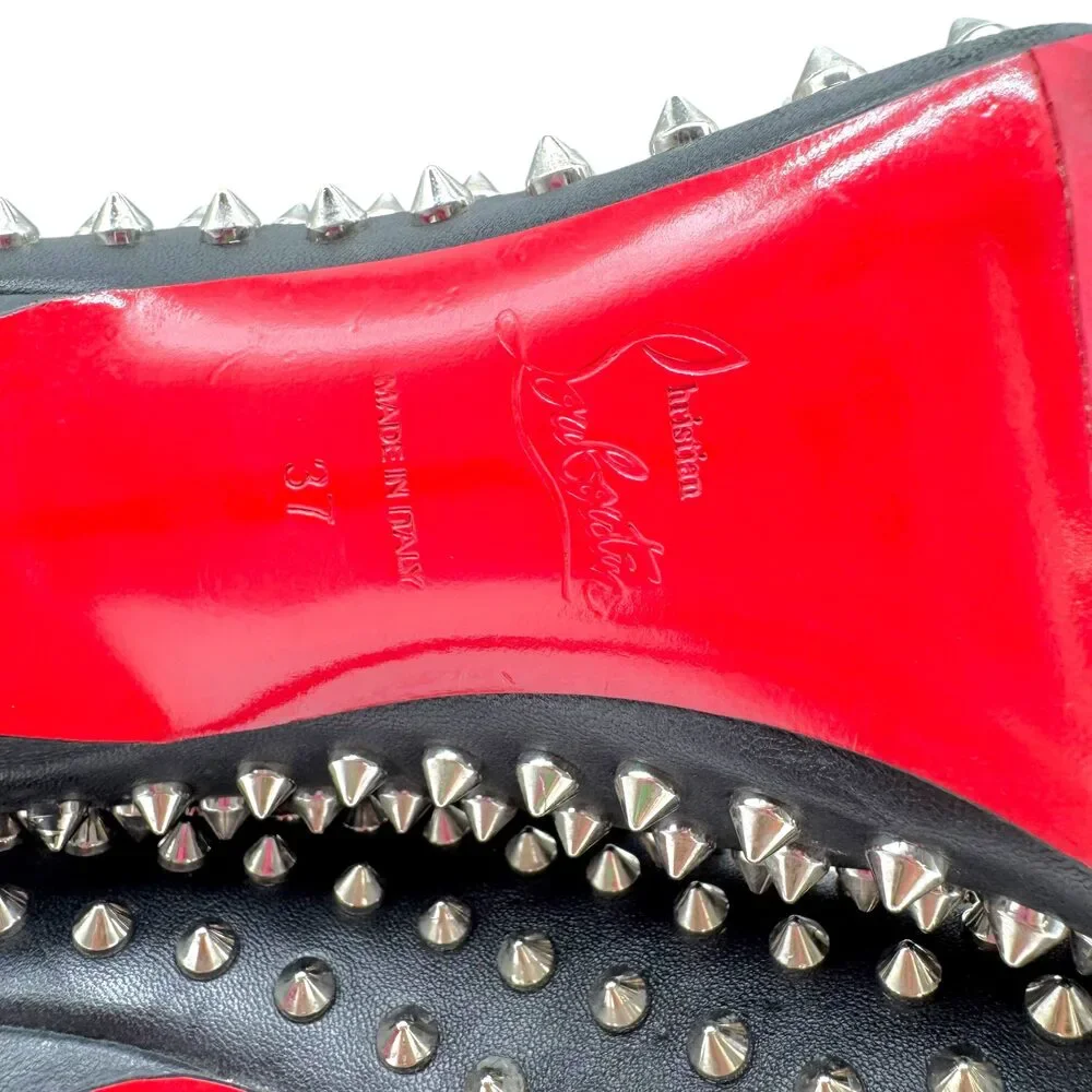 Christian Louboutin Black & Silver Spike Embellished Peep-Toe Heeled Booties